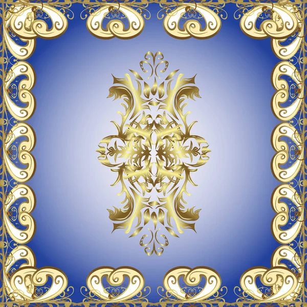 스타일의 고전적 디자인 꽃무늬가 벽지에 황금빛 전통적 디오르는 파란색 베이지 — 스톡 사진