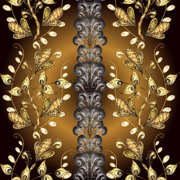 Απρόσκοπτη Μοτίβο Ανατολίτικο Στολίδι Διάνυσμα Χρυσό Υφασμάτινο Αποτύπωμα Πλακάκια Λουλουδιών — Διανυσματικό Αρχείο