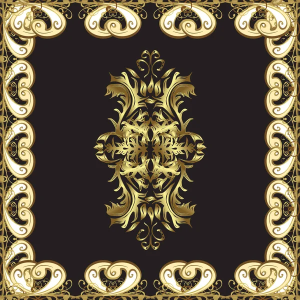 Wektor Wzór Tła Tapety Złotem Antyczne Kwiaty Średniowieczne Dekoracyjne Liście — Wektor stockowy