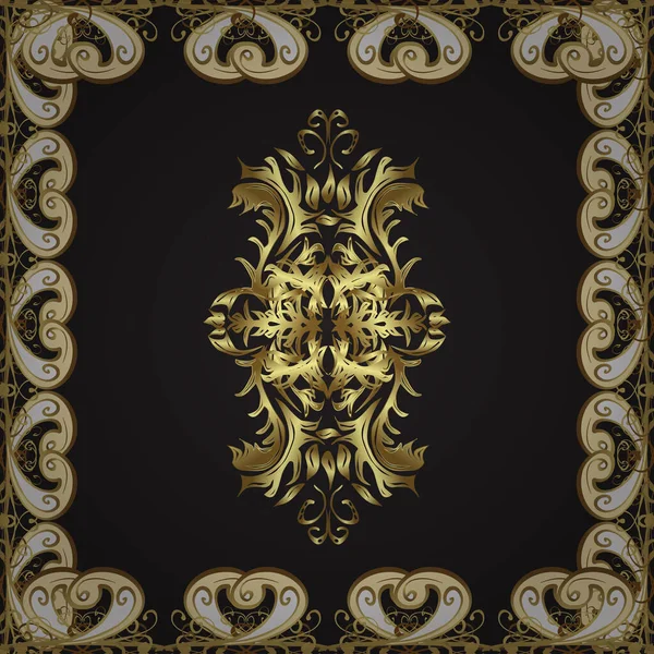 Векторный Абстрактный Цветочный Венок Золотых Каракулей Фантазии Листья Цветок Коричневый — стоковый вектор