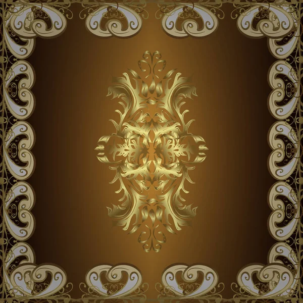 ベクトル黄金のパターン 東洋のスタイルのアラベスクでシームレスな黄金のテクスチャカール ベージュ 茶色の白いドドルで黄金のパターン — ストックベクタ