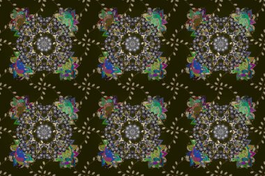 Dekoratif renkli folyolu Raster oryantal süs çerçevesi. Yeşil, gri ve kahverengi sırtlı. Moda afişi, etiket, gelin partisi ya da düğün davetiyesi için tasarım.