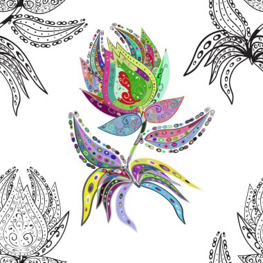 Gri, beyaz ve nötr renklerde çiçekler. Kusursuz çiçek deseni..