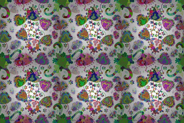 Flache Blume Elemente Design Raster Illustration Farbe Frühling Theme Nahtlose — Stockfoto
