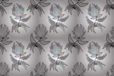 Tarafsız, gri ve beyaz renklerde. Raster illüstrasyonu. Tarafsız, gri ve beyaz papatya deseni. Tarafsız, gri ve beyaz renkler..