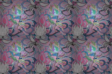 Kumaş, tekstil, duvar kağıdı baskısı için. Raster illüstrasyonu. Eski usul. Tomurcukları çiçek olan sevimli bir çiçek deseni. Raster. Kusursuz arkaplan.