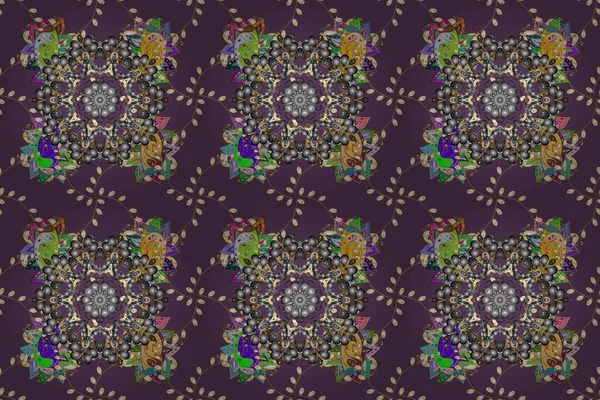 Raster Mehndi Pattern Set Seamless Borders Purple Brown Gray Colors — Stock Photo, Image