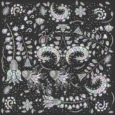 Tarafsız, siyah ve gri el çizimi desen. Karalama çiçekleri kusursuz desen. Şablon. Sanat inspineutral, siyah ve gri stil çiçekler ve arkaplan bırakır.