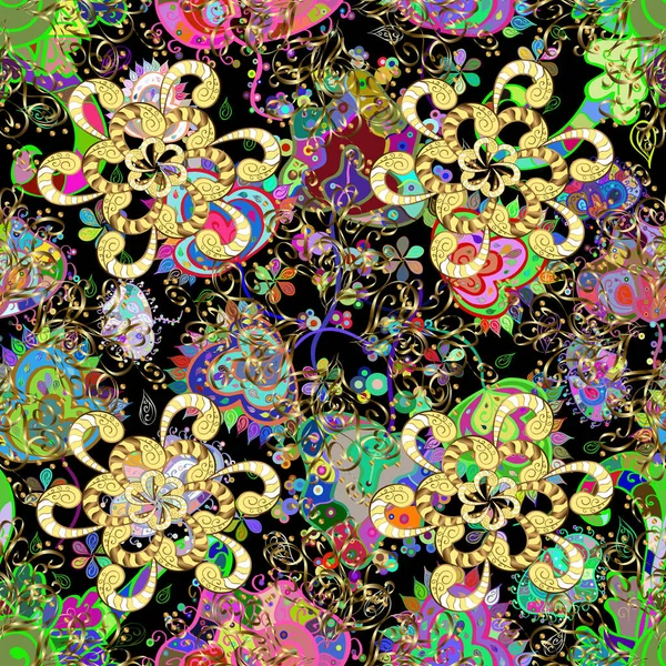 Asiatisk Textilstil Vektorillustration Sömlösa Blommor Mönster Vektorillustration Blommor Gul Brun — Stock vektor