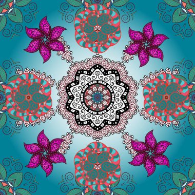 Flat Flower Elements Design. Vector illustration. Seamless Chichi fabric pattern. Colour Spring Theme seamless pattern Background. Flowers pattern.