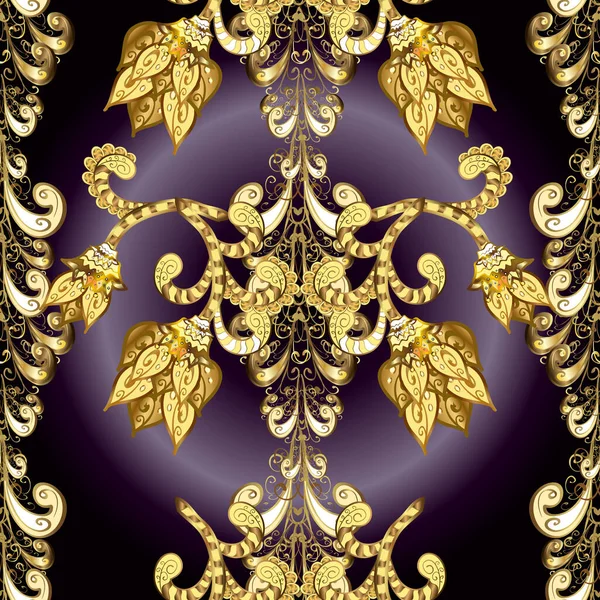 Seamless Pattern Yellow Brown Black Colors Golden Elements Damask Seamless — Stock Photo, Image