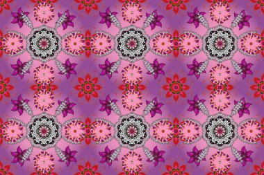 Düz Çiçek Elementleri Tasarımı. Çocuk stili. Çiçeklerle kusursuz bir arka plan. Renkli Bahar Teması Kusursuz Arkaplan.