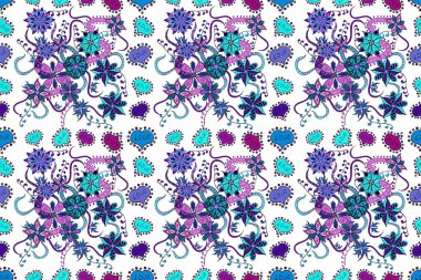 Çiçekli karalama şeklinde Raster çiçek deseni. Çiçekler beyaz, mavi ve siyah renklerde. Yumuşak, bahar çiçekli arka plan.