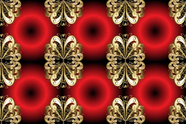 Goldene Elemente Auf Schwarzen Roten Und Braunen Farben Nahtlose Orientalische — Stockfoto