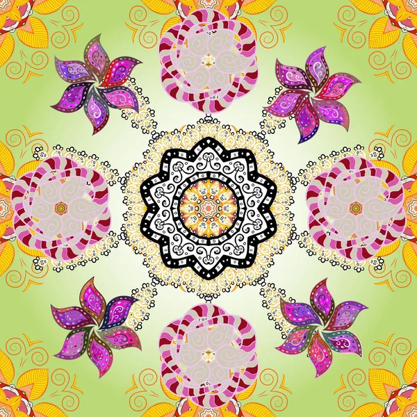 Motif Sans Couture Avec Paisley Coloré Fleurs Blanches Neutres Beiges — Image vectorielle