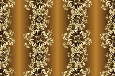 Kusursuz altın desen. Sarı, bej ve kahverengi, altın elementli. Çiçek desenli altın metal. Raster altın çiçek süsü brokar kumaş ve cam desenli..