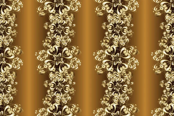 シームレスな黄金のパターン ベージュ 金色の要素を持つ茶色 花模様の金の金属 ラスター黄金の花の装飾錦織物とガラスのパターン — ストック写真