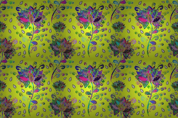 Zijden Sjaal Met Bloeiende Bloemen Retro Textiel Design Collectie Geel — Stockfoto