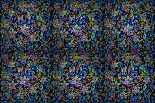 Tekstura Tła Tapety Motyw Kwiatowy Kolorze Niebieskim Szarym Czarnym Tribal — Zdjęcie stockowe