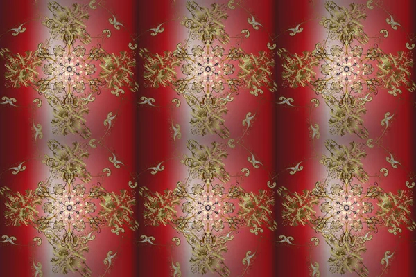 Golden Elements Neutral Pink Red Colors Seamless Oriental Ornament Style — Stock Photo, Image