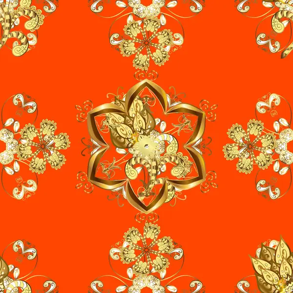 Vecteur Classique Sans Couture Orange Brun Jaune Motif Doré Ornement — Image vectorielle