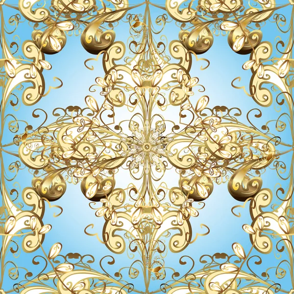 Традиционный Арабский Декор Голубом Бежевом Цветах Золотая Икра Обоев Орнаментальные — стоковое фото