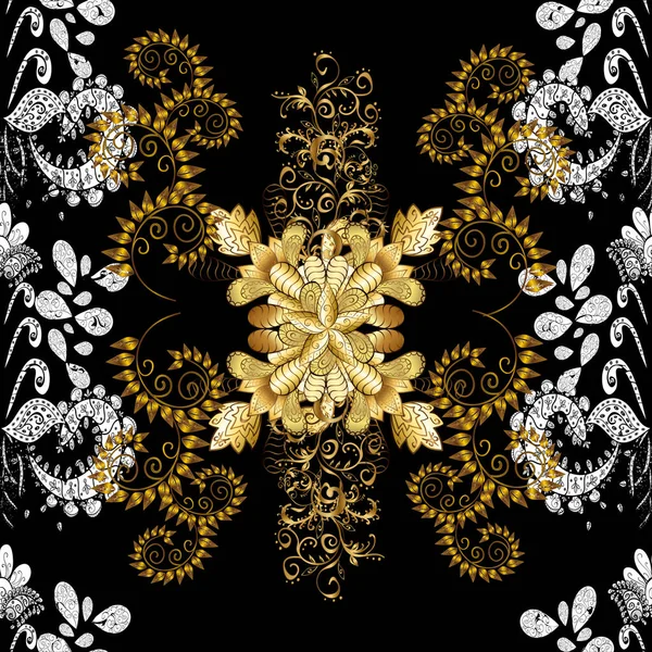 Классический Золотой Бесшовный Рисунок Цветочный Орнамент Парчи Текстиль Стекло Металл — стоковое фото