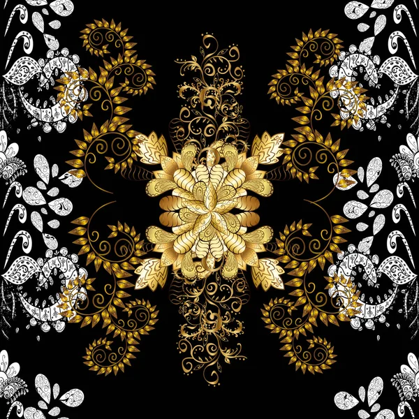 Vector Golden Mehndi Seamless Pattern Ornamental Floral Elements Henna Tattoo — Stock Vector
