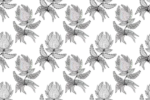五彩斑斓的白色 中性和灰色典雅的小花和白色 中性和灰色 插图上有趣的虫子 — 图库照片