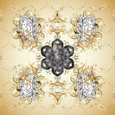 Düz elle çizilmiş klasik koleksiyon. Arkaplan, kumaş, altın duvar kağıdı. Tarafsız ve bej renklerde altın desenli altın elementler. Altın desen.