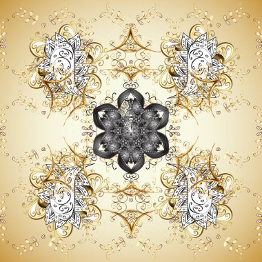 Vektör altın desen. Altın desenli bukleler. Doğu tarzı arabesk. Tarafsız ve bej renklerde altın elementlerle renkli desen.