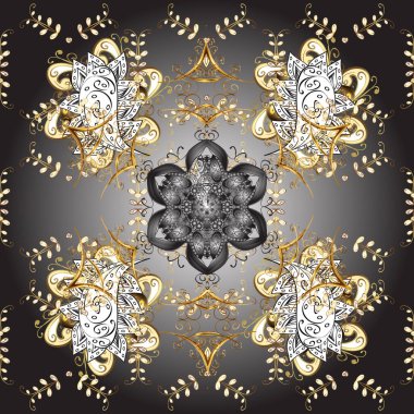 Tasarım şablonu için vektör çizgisi sınırında. Doğu tarzı element. Altın çiçek dekoru. Davetiyeler, kartlar, sertifika, web sayfası için vektör illüstrasyonu. Altın element beyaz, gri, kahverengi renkler.