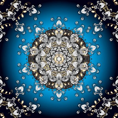 Renkli arka planda izole tatlı kar taneleri. Mavi, siyah ve beyaz renkli kar taneleri. Kar tanesi deseni.