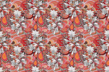 Kusursuz bir geçmişi var. Eski usul. Kumaş, tekstil, duvar kağıdı baskısı için. Miles Fleur, süslü püslü bir süs. Tomurcukları papatya çiçekleri olan sevimli bir çiçek deseni..