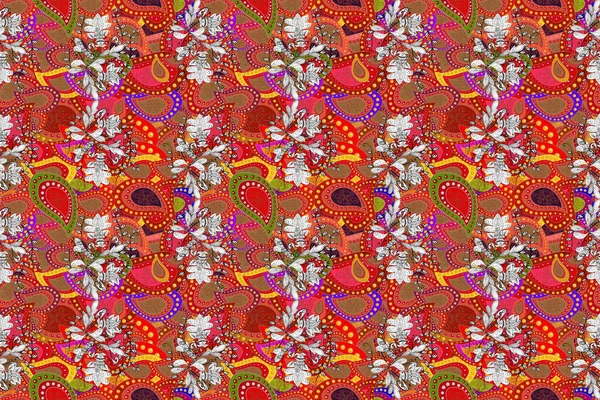 Цветы Долины Коричневого Белого Красного Цветов Бесшовный Рисунок Фона Акварель — стоковое фото