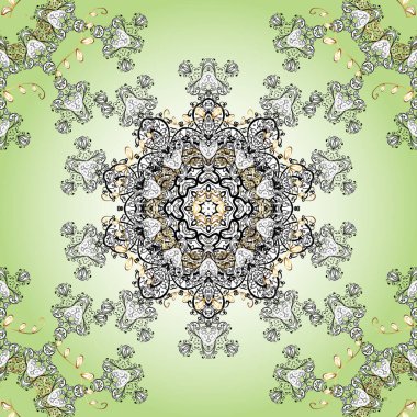 Vektör çizimi. Hint süsü. Renkli süs kenarı. Çiçek duvar kağıdı. Tarafsız, beyaz ve bej renklerde. Kusursuz desen.