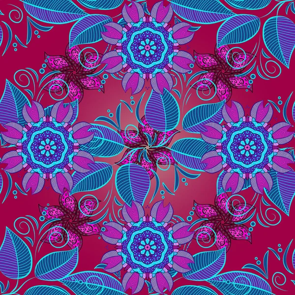 Flowers on purple, blue and violet colors. Fabric pattern texture daisy flowers detail.