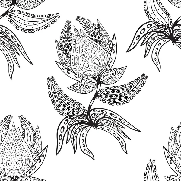 五彩斑斓的花朵 无缝的图案与罂粟和百合花的山谷 纺织品设计用的白色 灰色和黑色矢量传统民花花束 — 图库矢量图片