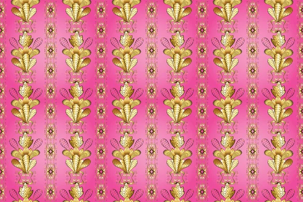Ένα Ανατολίτικο Στολίδι Απρόσκοπτη Χρυσή Μοτίβο Απρόσκοπτο Σχέδιο Ροζ Μπεζ — Φωτογραφία Αρχείου