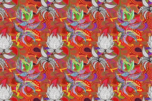 Raster Floral Illustration Cute Textile Elegance Seamless Pattern Ethnic Flowers — Stock Photo, Image