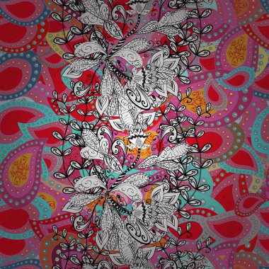 Düz Çiçek Elementleri Tasarımı. Renkli Bahar Temalı Kusursuz Arkaplan. Çiçek deseni. Vektör pürüzsüz Güzel kumaş deseni.