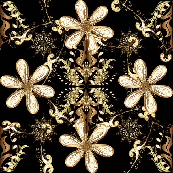페이퍼 바로크 다마스크 그래픽 패턴이죠 바다없는 꽃무늬 황금색 — 스톡 벡터