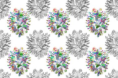 Şablon. Küçük çiçekteki sevimli çiçek deseni. Gri, beyaz ve siyah renkte yaz çiçekleri.