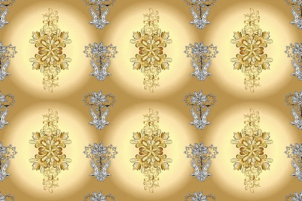 Christmas Golden Snowflake Seamless Pattern Golden Snowflakes Yellow White Beige — Stock Photo, Image