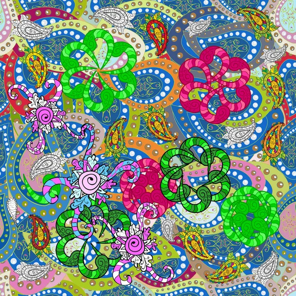 Vektorillustration Blumen Blauen Grünen Und Neutralen Farben Vektorillustration Nahtloses Blumenmuster — Stockvektor