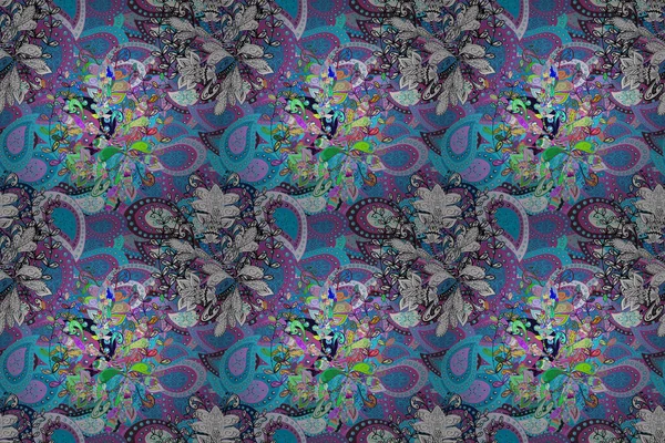 Trendy Naadloze Floral Pattern Raster Illustratie Bloemen Witte Blauwe Violette — Stockfoto