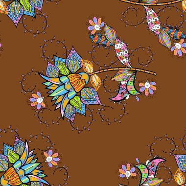 Siyah, mavi ve kahverengi renkte çiçekler. Nazik, sevimli çiçek arkaplanı. Çiçek desenli karalama şekli.