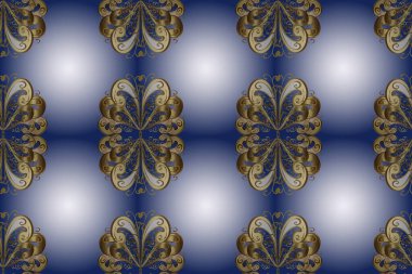Damask pürüzsüz süsü. Klasik oryantal desen mavi, bej ve nötr renkler üzerinde. Geleneksel raster ve altın desen.