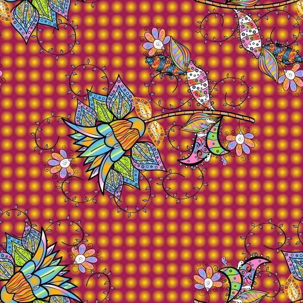 Cute Floral pattern in the small flower. Flowers on orange, yellow and red colors.