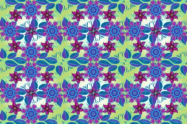 Seamless floral pattern with flowers, watercolor. Flat Flower Elements Design. Flowers on neutral, violet and blue colors. Colour Spring Theme seamless pattern Background.